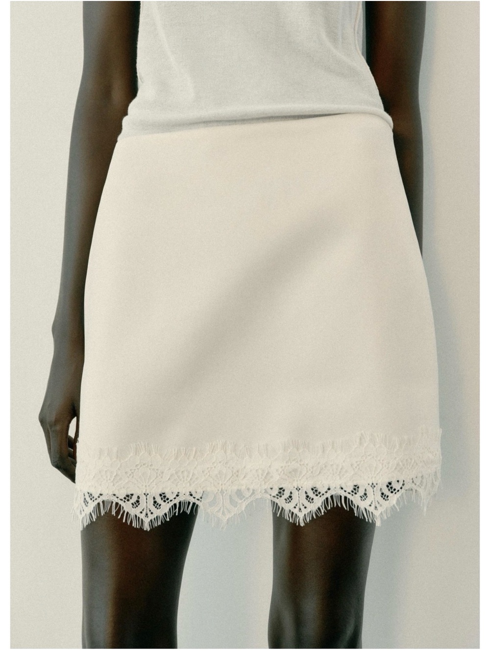 Zara Cream Lace-Trim Mini Skirt